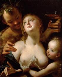 Baco, Vênus e o Cupido - Hans von Aachen