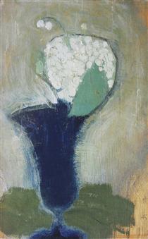 Lilies of the Valley in a Blue Vase II - Helene Schjerfbeck