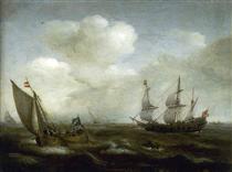 A Dutch Ship and a Kaag in a Fresh Breeze - Hendrick Cornelisz Vroom