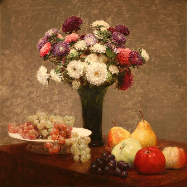 Asters and Fruit on a Table, 1868 - Анри Фантен-Латур