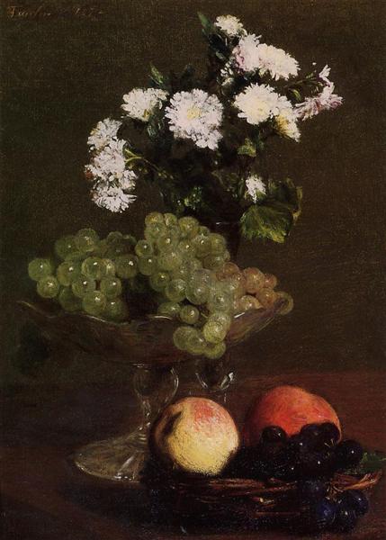 Still Life Chrysanthemums and Grapes, 1872 - Анрі Фантен-Латур