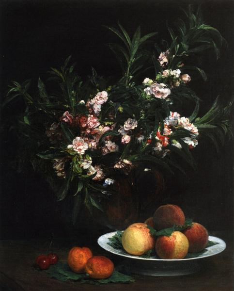 Still Life Impatiens, Peaches and Apricots - Анрі Фантен-Латур