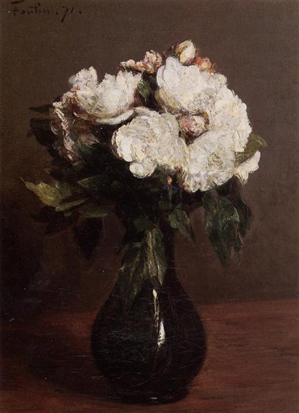 White Roses in a Green Vase, 1871 - 方丹‧拉圖爾