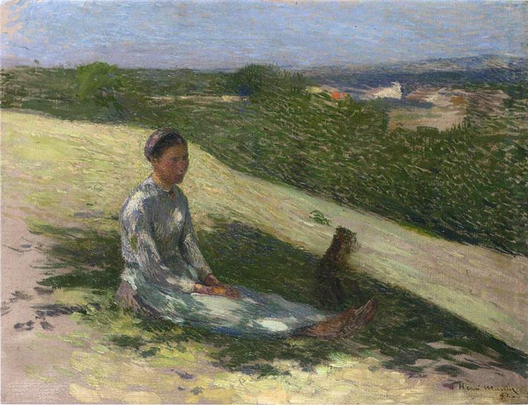 Young Peasant Girl and Her Dog - Henri Martin