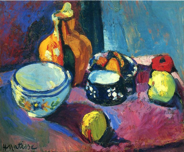 Dishes and Fruit on a Red and Black Carpet, 1901 - Henri Matisse