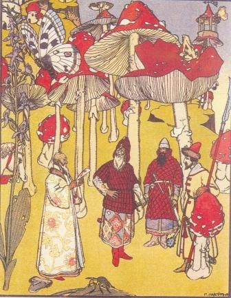 Illustration to the fairy tale 'The War of mushrooms', 1909 - Георгий Нарбут