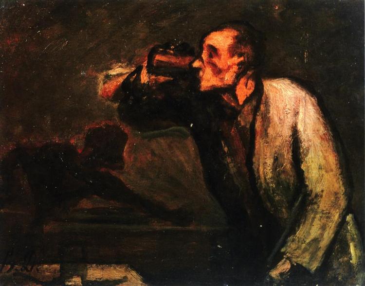 Billiard Players (The Drinker) - Honore Daumier