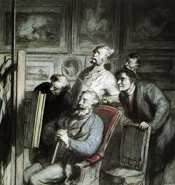 Visitors in the workshop of a painter - Honore Daumier