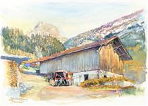 Les Plans sur Bex, a barn with tractor - Hubertine Heijermans