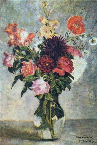 Bouquet in a glass vessel, 1939 - Iliá Mashkov