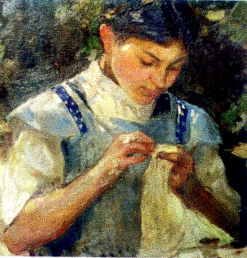 Girl Sewing - Ипполит Струмбеску