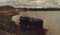 Barges. The Volga. - Isaak Levitán