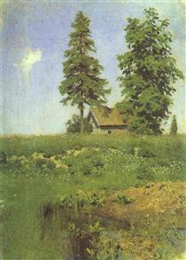 Small hut in a Meadow - Isaak Levitán