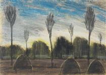 Landscape with hayricks - Istvan Nagy