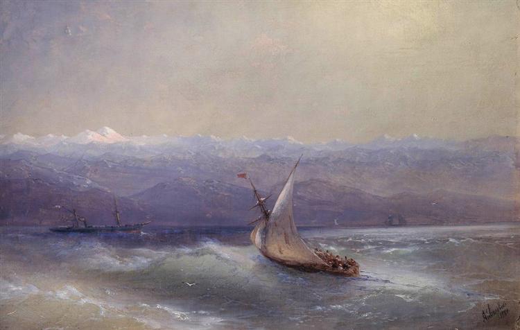 Sea on the mountains background, 1880 - Iwan Konstantinowitsch Aiwasowski