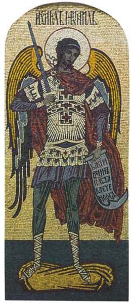 Archangel Michael. Mosaic on the north side of the Church of the Virgin Uspeniya in Olshany - Ivan Bilibine