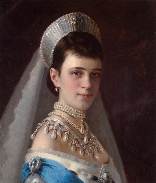Portrait of Empress Maria Fiodorovna in a Head Dress Decorated with Pearls - Ivan Kramskoy