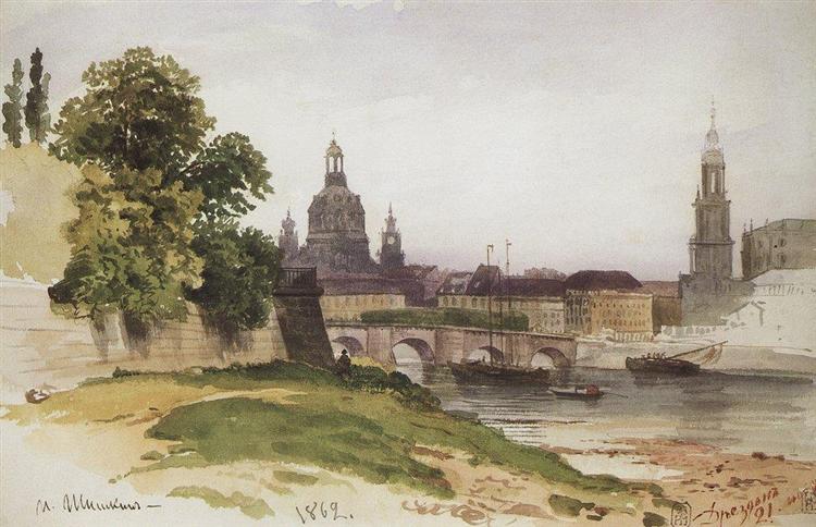 Dresden. Bridge of August, 1862 - Iván Shishkin