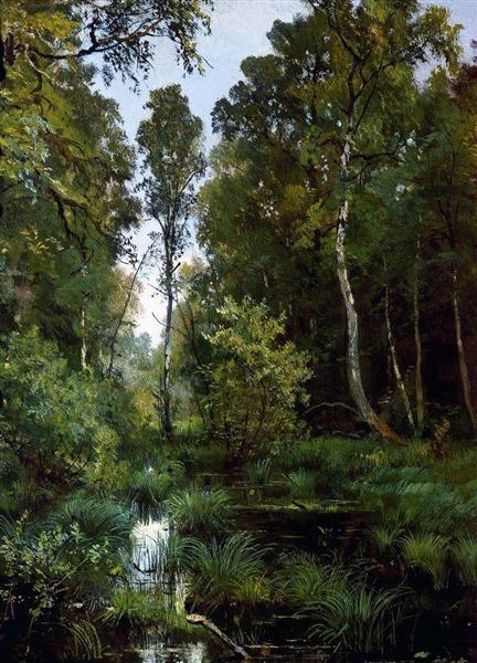 Overgrown pond at the edge of the forest. Siverskaya, 1883 - 伊凡·伊凡諾維奇·希施金