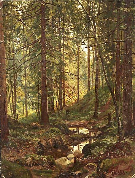Stream by a Forest Slope, 1880 - Iván Shishkin