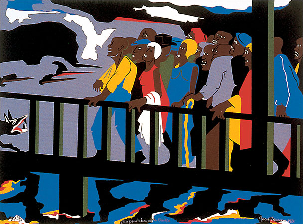 Confrontation at the Bridge from the series Not Songs of Loyalty Alone: The Struggle for Personal Freedom, 1975 - Jacob Lawrence