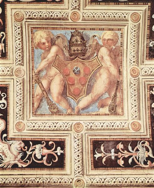 Scene with cherubs on papal coat of arms, 1515 - Jacopo da Pontormo