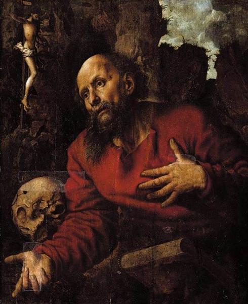 St. Jerome praying before a rocky grotto, 1548 - Ян ван Хемессен