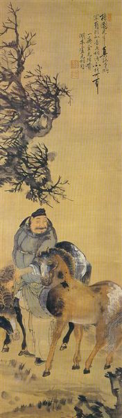 The painting of a man with two horses - Owon