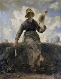 The Spinner, Goatherd of the Auvergne - Jean-Francois Millet