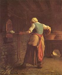Женщина печет хлеб - Жан-Франсуа Милле