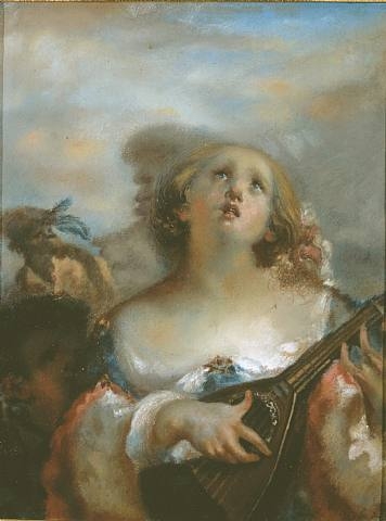 Young girl playing mandolin, c.1845 - 米勒