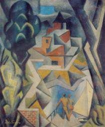 Village, Church and Two Characters - Jean Metzinger
