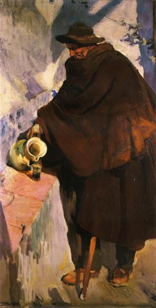Elderly Castellano Pouring Wine, 1907 - Joaquin Sorolla