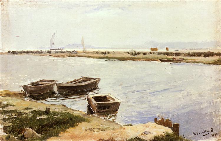 Three Boats By A Shore, 1899 - 霍金‧索羅亞