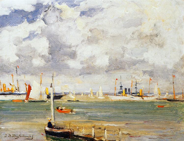 Ships in harbour - Johan Hendrik Weissenbruch