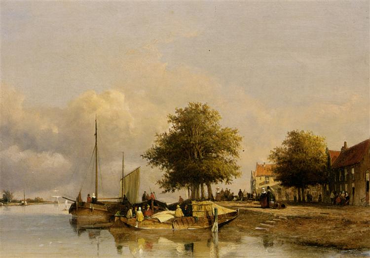 Townsfolk on a quay, Wijk Bij Duursrede, 1847 - Jan Hendrik Weissenbruch