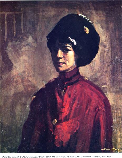 Spanish Girl (Fur Hat, Red Coat), 1909 - Джон Френч Слоан