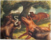 Hogs Killing a Snake - John Steuart Curry