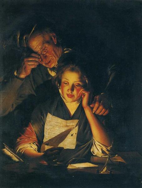 A Girl reading a Letter, with an Old Man reading over her shoulder, c.1767 - c.1770 - Joseph Wright of Derby