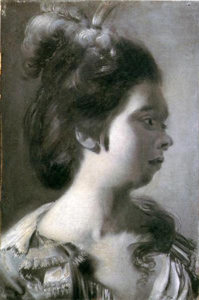 Study of a Young Girl with Feathers in Her Hair, c.1768 - Джозеф Райт