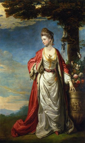 Mrs. Trecothick, Full Length, in Turkish Masquerade Dress, Beside an Urn of Flowers, in a Landscape, 1770 - 1771 - Джошуа Рейнольдс