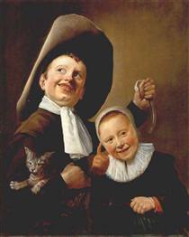 Хлопчик і дівчинка з котом і вугром - Юдит Лейстер