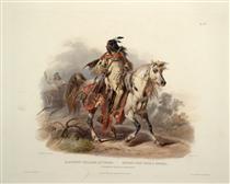 A Blackfoot Indian on Horseback, plate 19 from Volume 1 of 'Travels in the Interior of North America' - Карл Бодмер