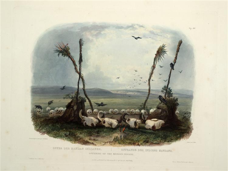 Offering of the Mandan Indians, plate 14 from Volume 1 of 'Travels in the Interior of North America', 1843 - Карл Бодмер