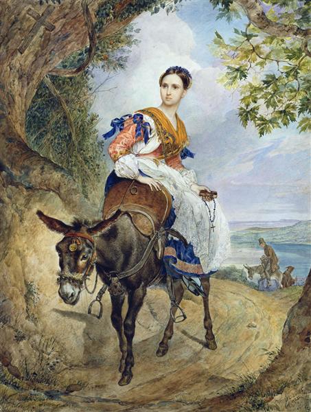 Portrait of O. P. Ferzen on a Donkeyback, 1835 - Karl Pawlowitsch Brjullow