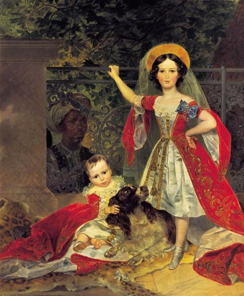 Portrait of Volkonskis Children with Blackamoor, 1843 - Karl Briulov
