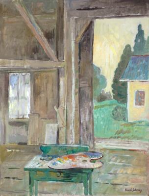 View from the Studio (Green Table with Palette), 1985 - Karl Schrag