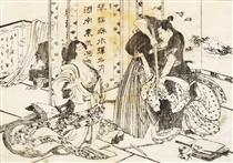 A mean man will kill a woman with his sword - Hokusai