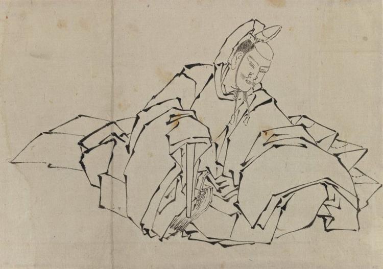 Drawing of Seated Nobleman in Full Costume - Hokusai