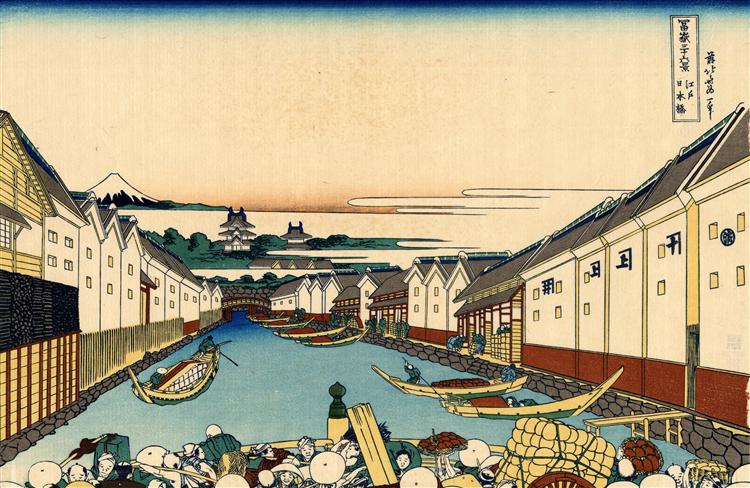 Nihonbashi bridge in Edo - Hokusai